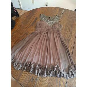 Size 2 Decode Brown Peach Ruffled Hem Rhinestone Mini Dress Christmas New Years